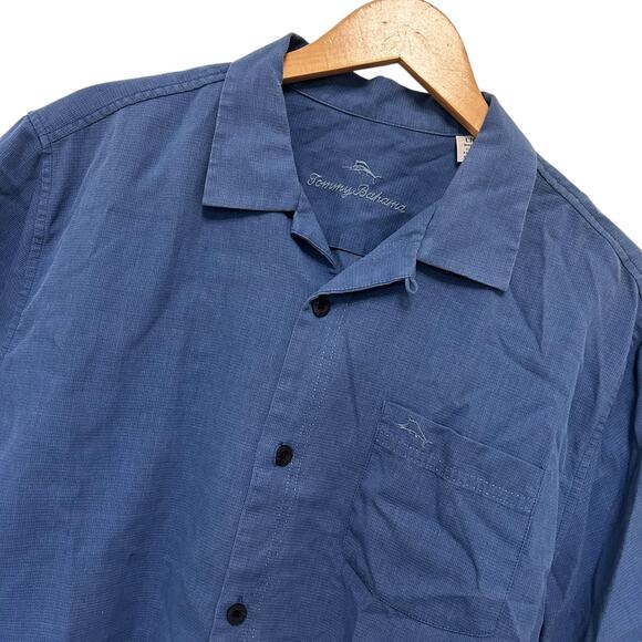 Tommy Bahama Blue Silk Blend Short Sleeve Button Down Sz L - Picture 1 of 6